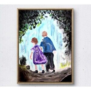 WS original forest path painting 14X11 canvas acrylic abstract modern wall art